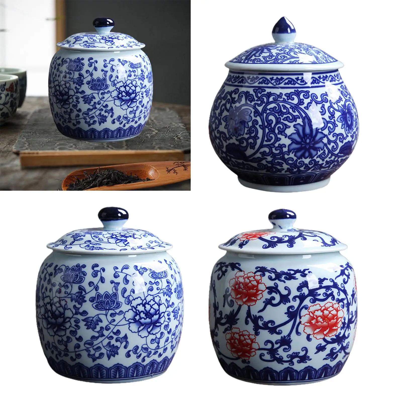 Ceramic Flower Vases Tea Canister Chinese Traditional Flowerpot Temple Jar Storages Blue White Porcelain Ginger Jars for Party