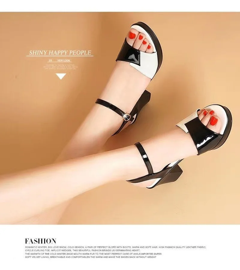 2022 Summer New Women Sandals Fashion Genuine Leather Casual Sandals Female High Heel Summer Women's Shoes