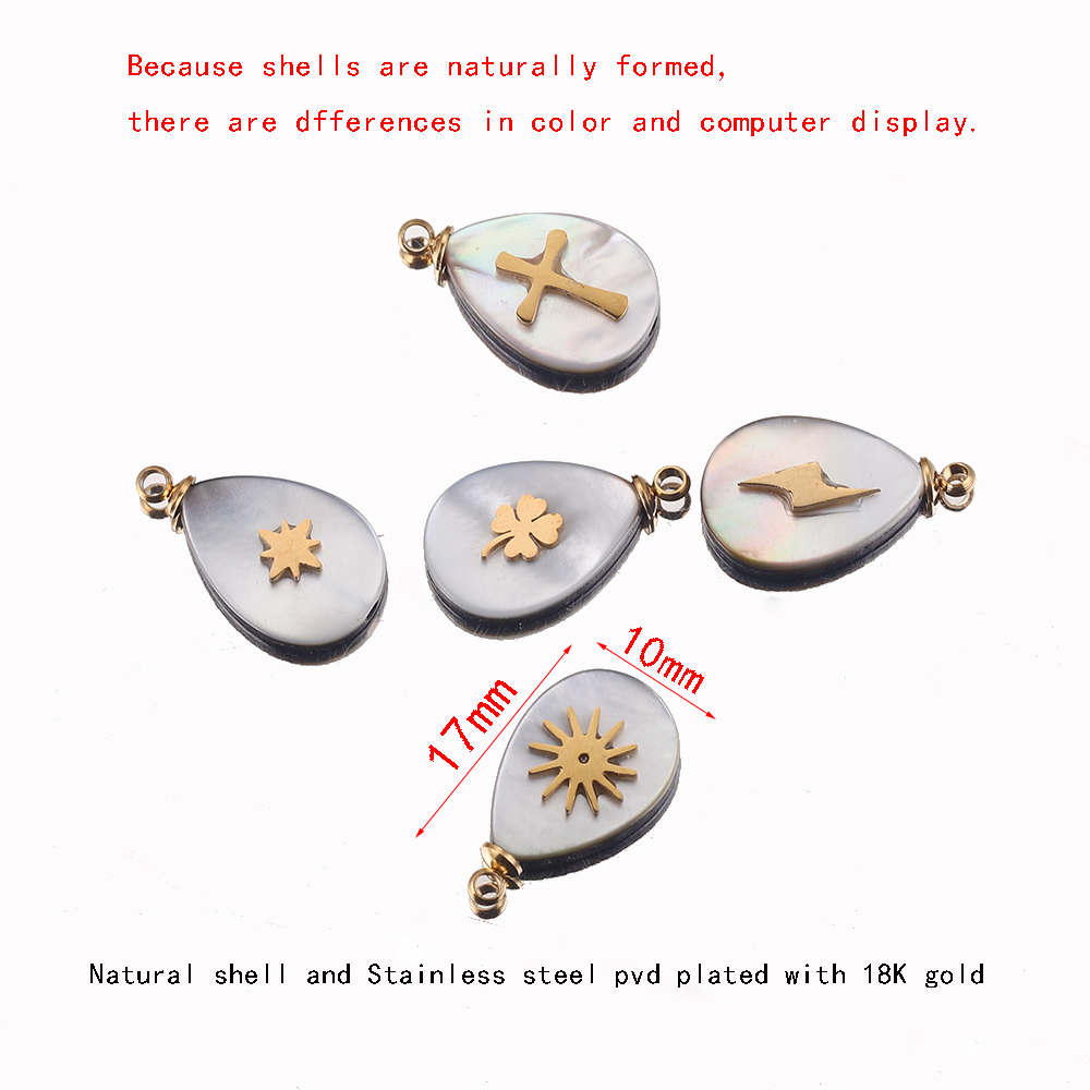 5 stücke Gold-Platte wasser tropfen Edelstahl Charms Natürliche Shell Clover Anhänger für DIY Schmuck Halskette Ohrring liefert – Detail 4