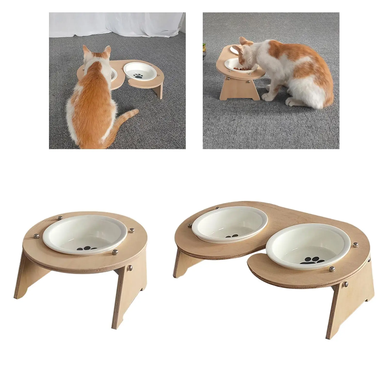 Cat Dog Bowl Dish Wooden Rack Pet Feeder Pet Ceramic Bowls