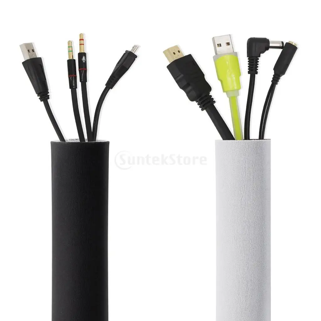 150cm Cable Management Organizer Neoprene Cable Cord Wire Cover Hider Sleeve,Black and White Reversible