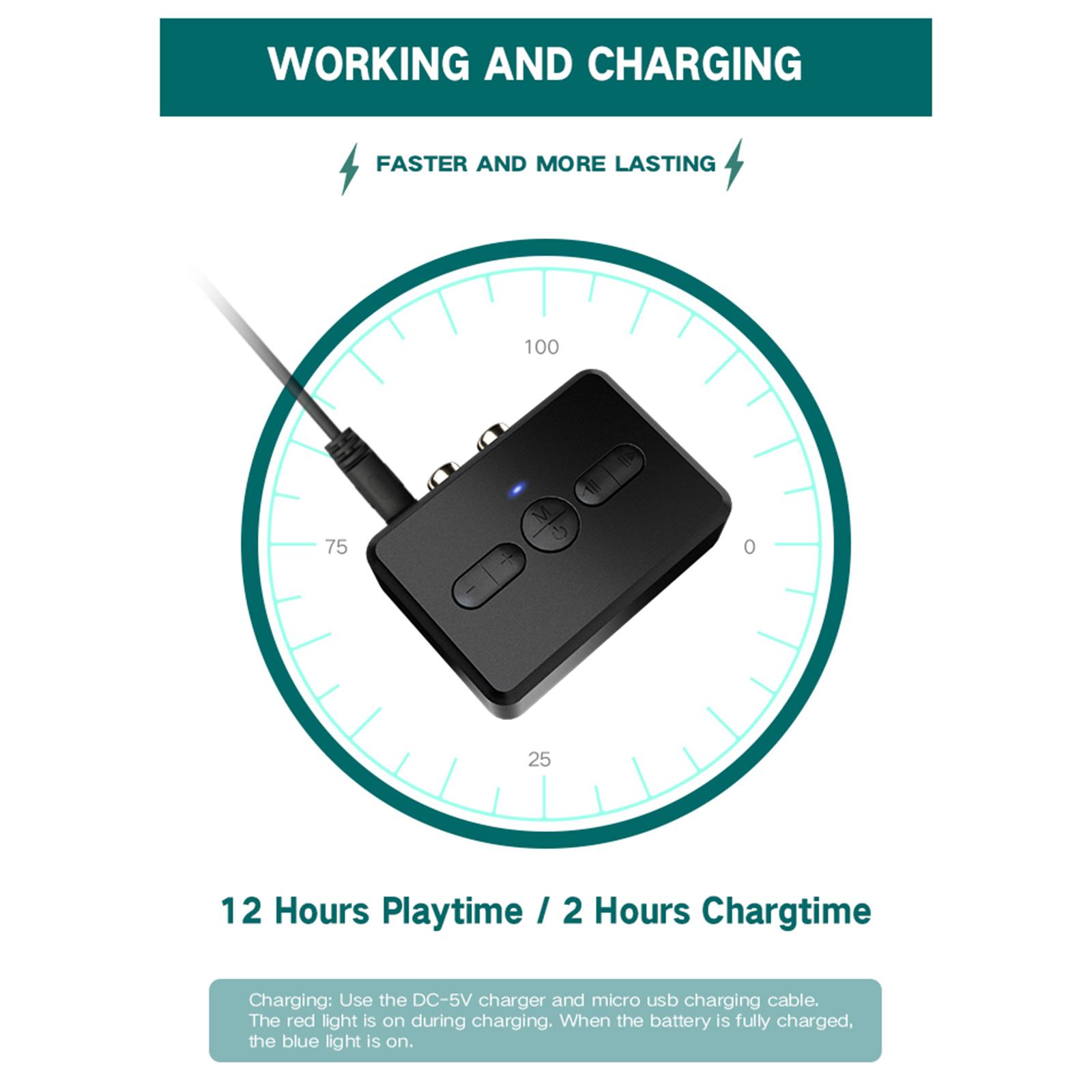 Bluetooth 5.0 Transmitter and Receiver with Mic RT01 Low Latency AUX RCA 3.5mm Wireless Audio Adapter for Headphones Speaker TV