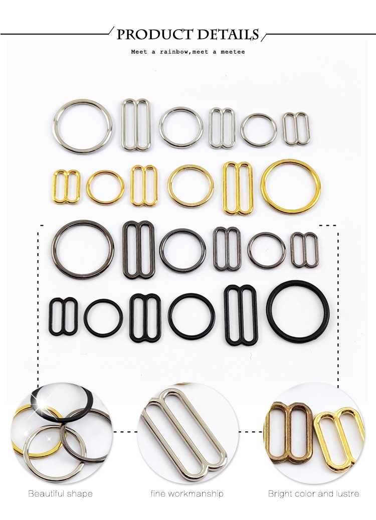 50Set 6-20mm Bra Bikini Buckle Metal Strap Buckles Underwear Sliders O D Rings Clasp Clothes Buttons Hook DIY Sewing Accessories