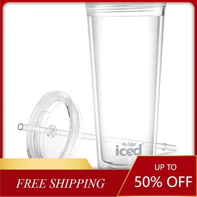 Mr. Coffee Iced Coffee Tumbler, 22 Oz., with Lid and Straw, Clear