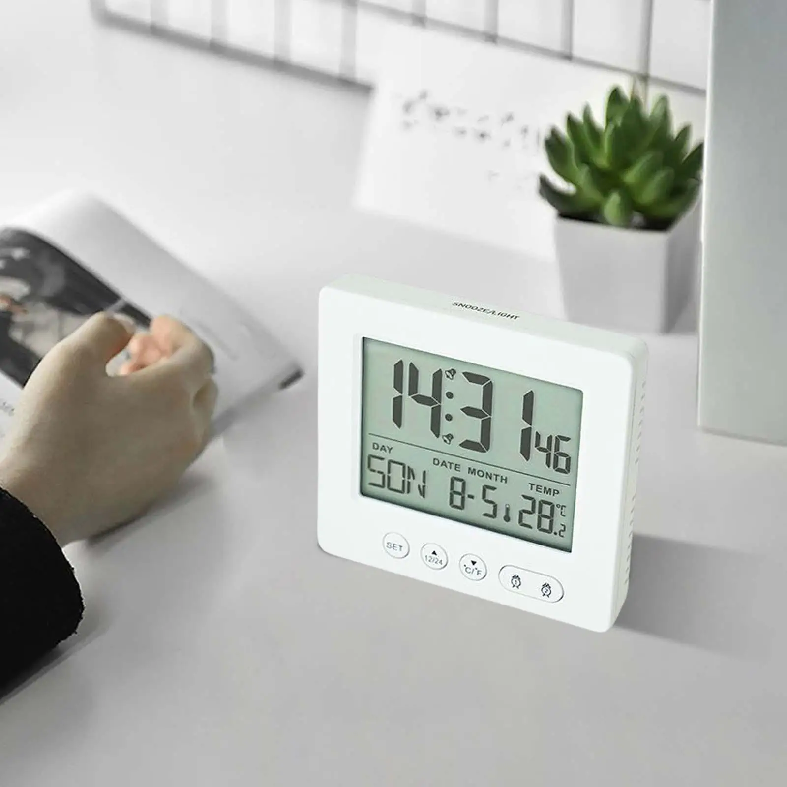 Digital Clock Modern Snooze Time Week Date Temperature Display LCD Night Light Clocks for Dining Room Decor Gift Office