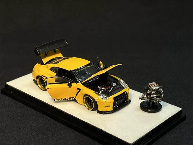 PGM 1:64 GTR R35 Pandem Yellow Diecast- Full Open Model Car