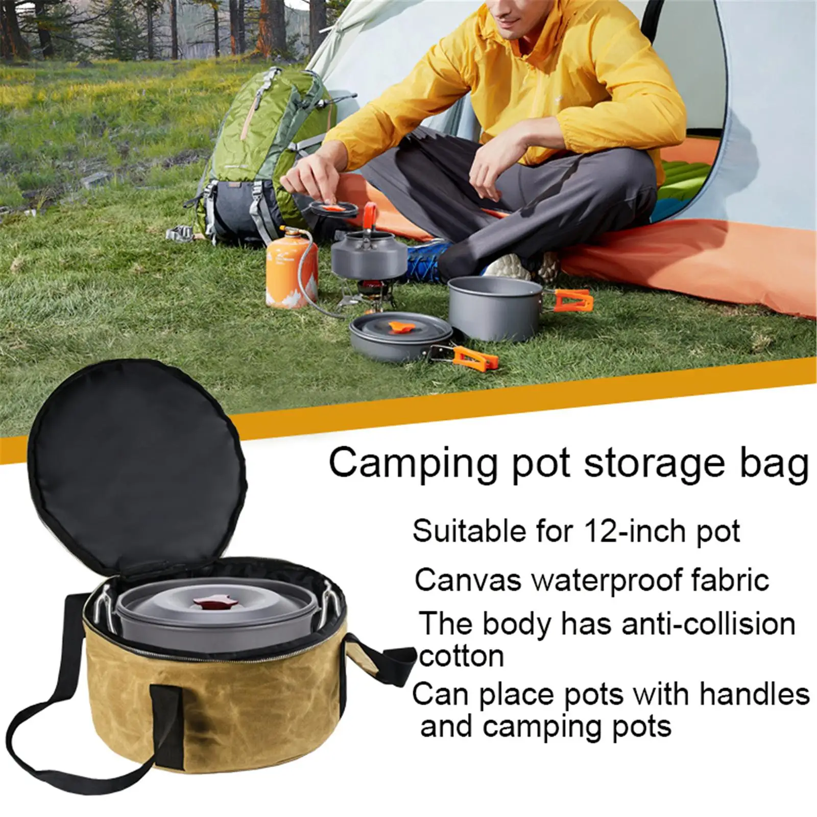 Outdoor Camping Storage Bag Picnic Basket Cooker Pot Tableware Canister BBQ Camping Travel Meal Carry Bag Camp Cooking Supplies