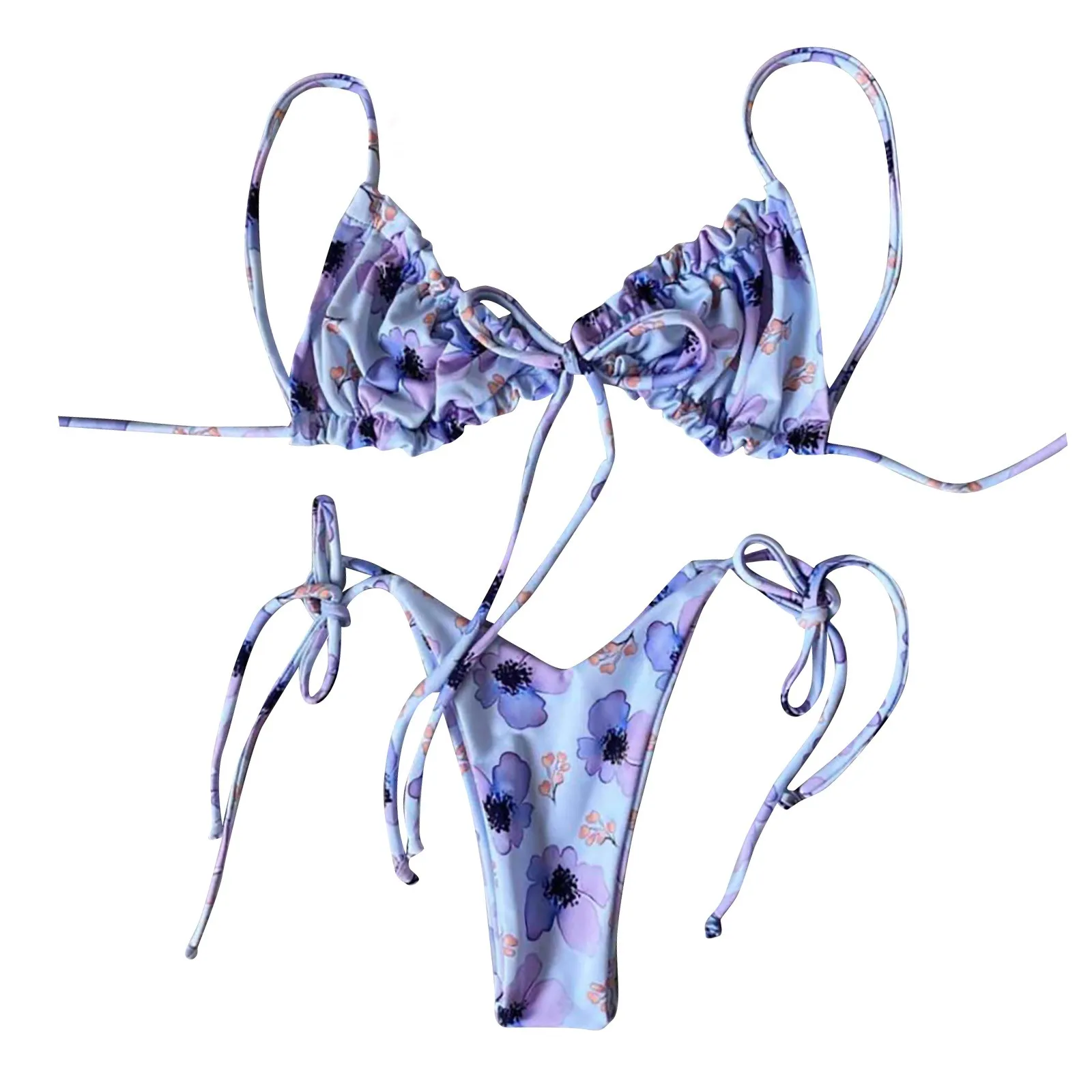 2022 Sexy Bikini Set Triangle Thong Bathing Suit for Women Brazilian Bikini Set Halter Swimwear Flower Halter Push Up Swimsuit bathing suits