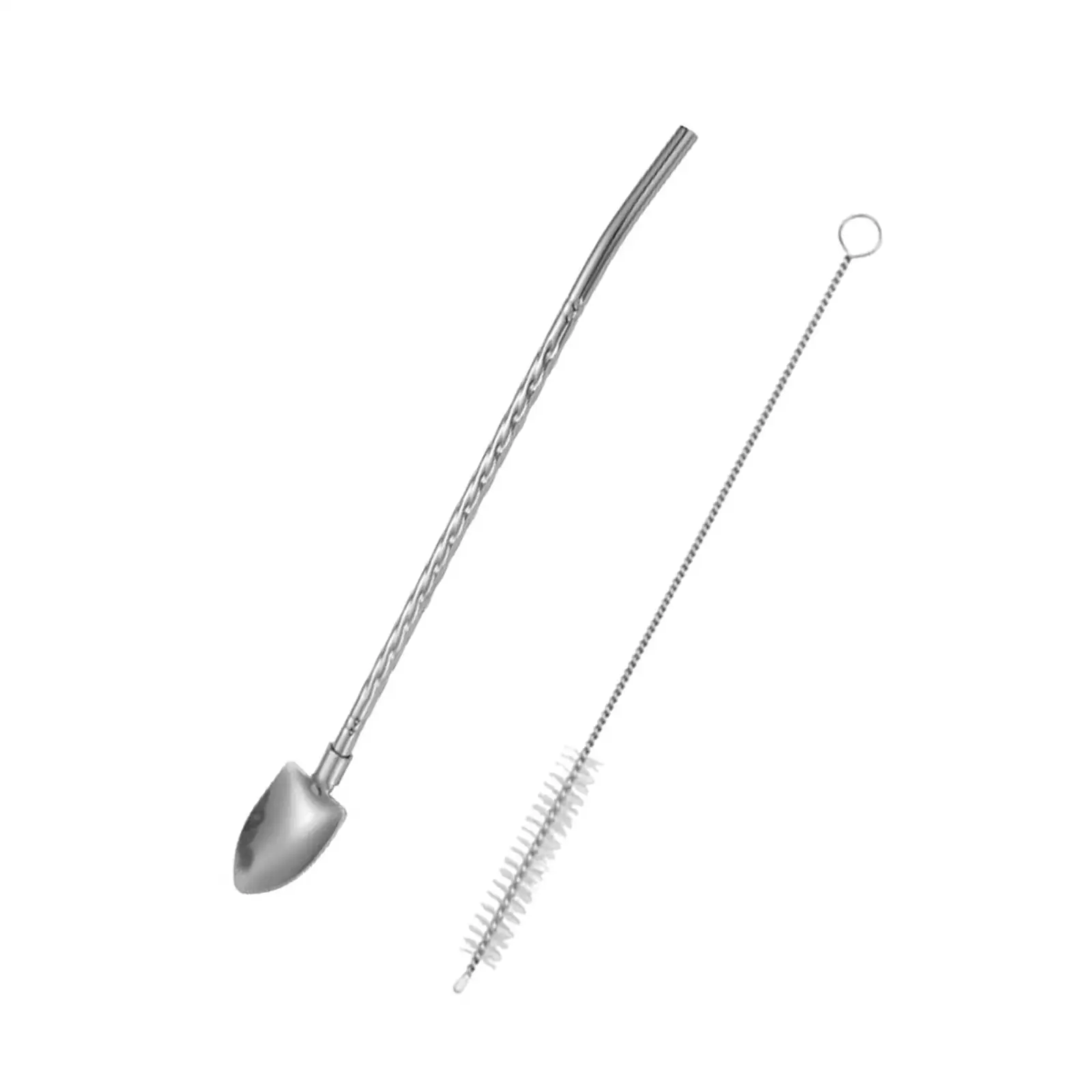 Reusable Spoon Mixing Stirring Spoon with Cleaning Brush Drinking Straw Drinking Stirring Spoons Straw for Tea Juice Ice Cream
