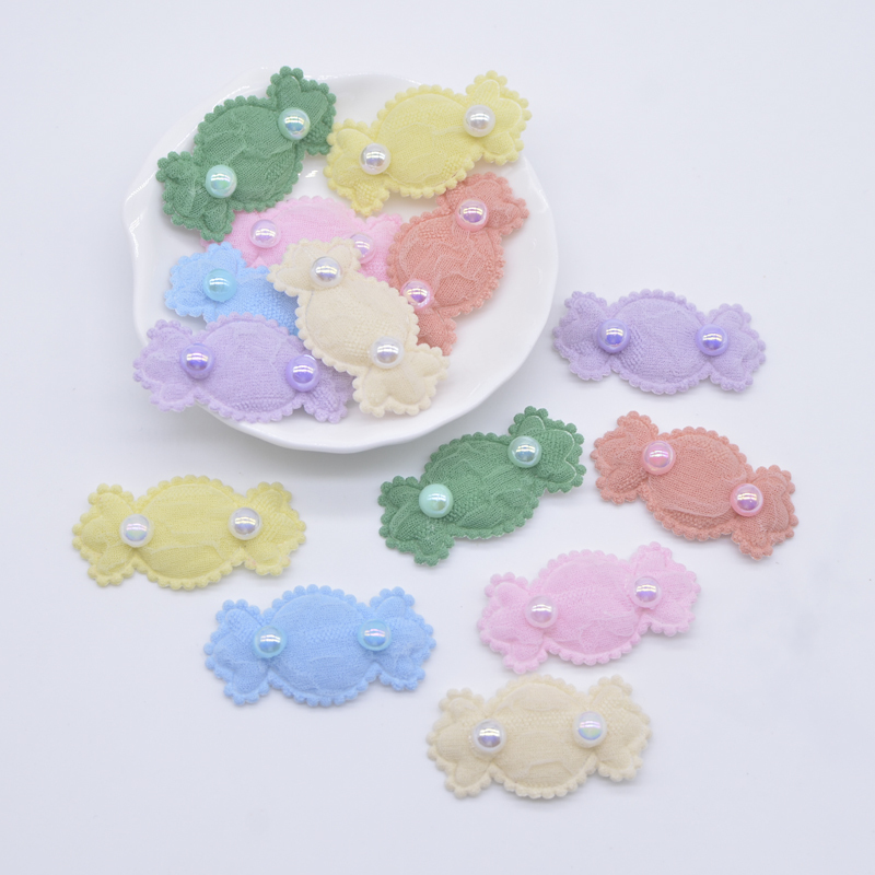 20 Stücke 40*20mm Tuch Süßigkeiten mit Perle für Kleidung Hut Patches Nähen Handwerk Socken Handschuhe Schuhe Aufkleber Kopfbedeckung Dekor Zubehör – Detail 1