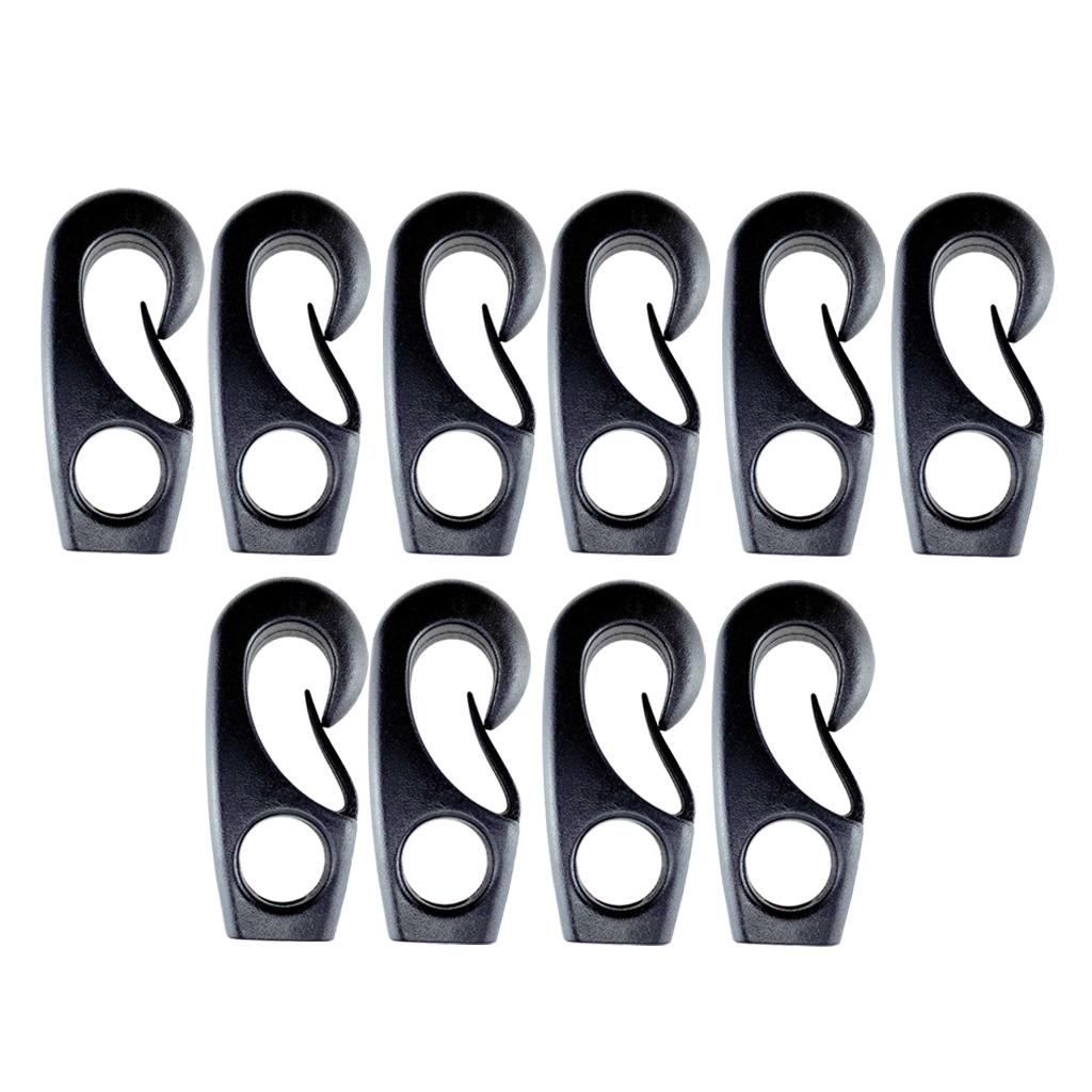 Gazechimp 10pcs Black Reusable Nylon Bungee Hook Boats Shock Cord Hook for Shock