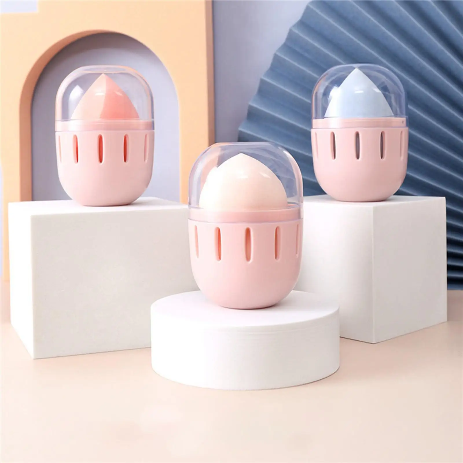 Portable Makeup Sponge Holder Ventilation Carrying Case Beauty Cosmetic Egg Sponge Organizer Case Drying Holder for Travel Home