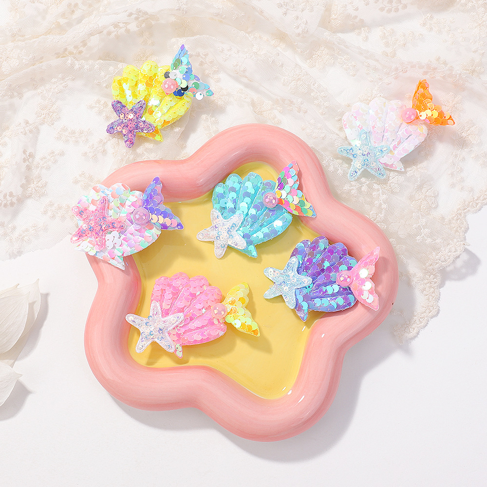 2pc neue Pailletten Fischschwanz Muschel Seestern süße Prinzessin Baby Mädchen Haarnadeln Haars pangen Kinder Kopf bedeckung Kinder Haarschmuck – Detail 5