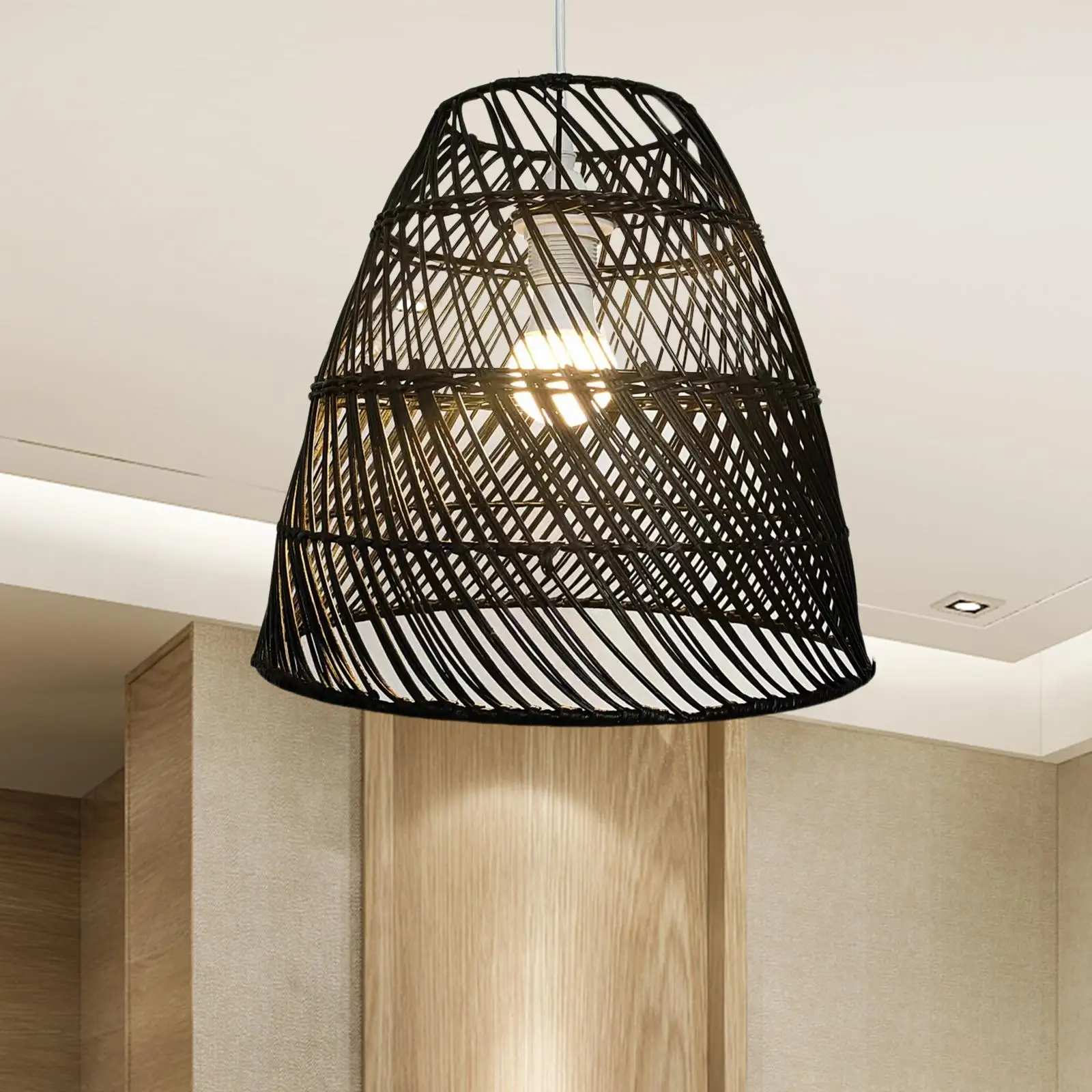 Rattan Woven Lamp Shade Retro Woven Pendant Lampshade Hanging Light Cover for Kitchen Cafe Restaurant Bedroom Dining Room