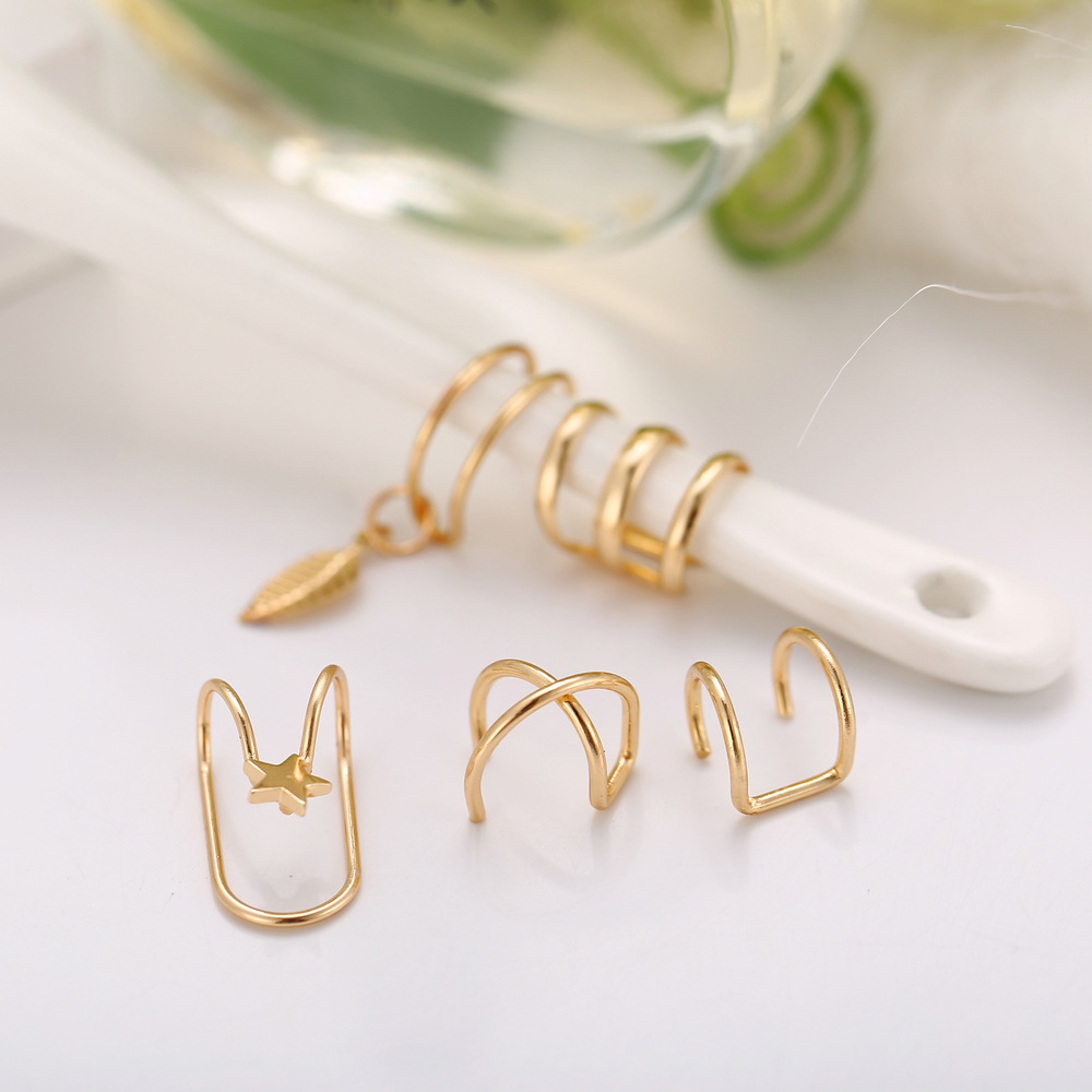 12PC Creative Gold Color Leaves Clip Earrings for Women Men Simple C Ear Cuff No Piercing Ear Ear Clip Set Trend Jewelry Gift