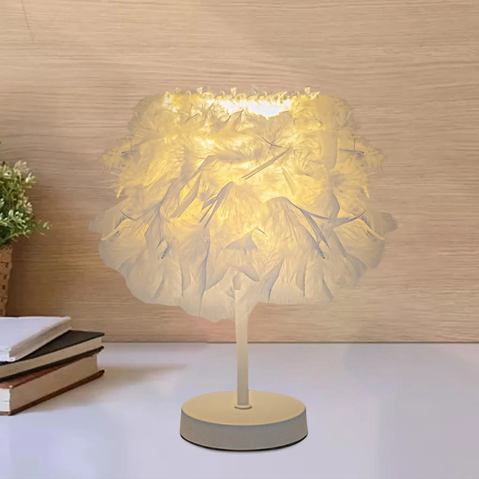 Modern Desk Light Decor Lighting Fixture Lantern Feathers Shade Table Lamp for Dining Room NightStand New Year Party Bedside