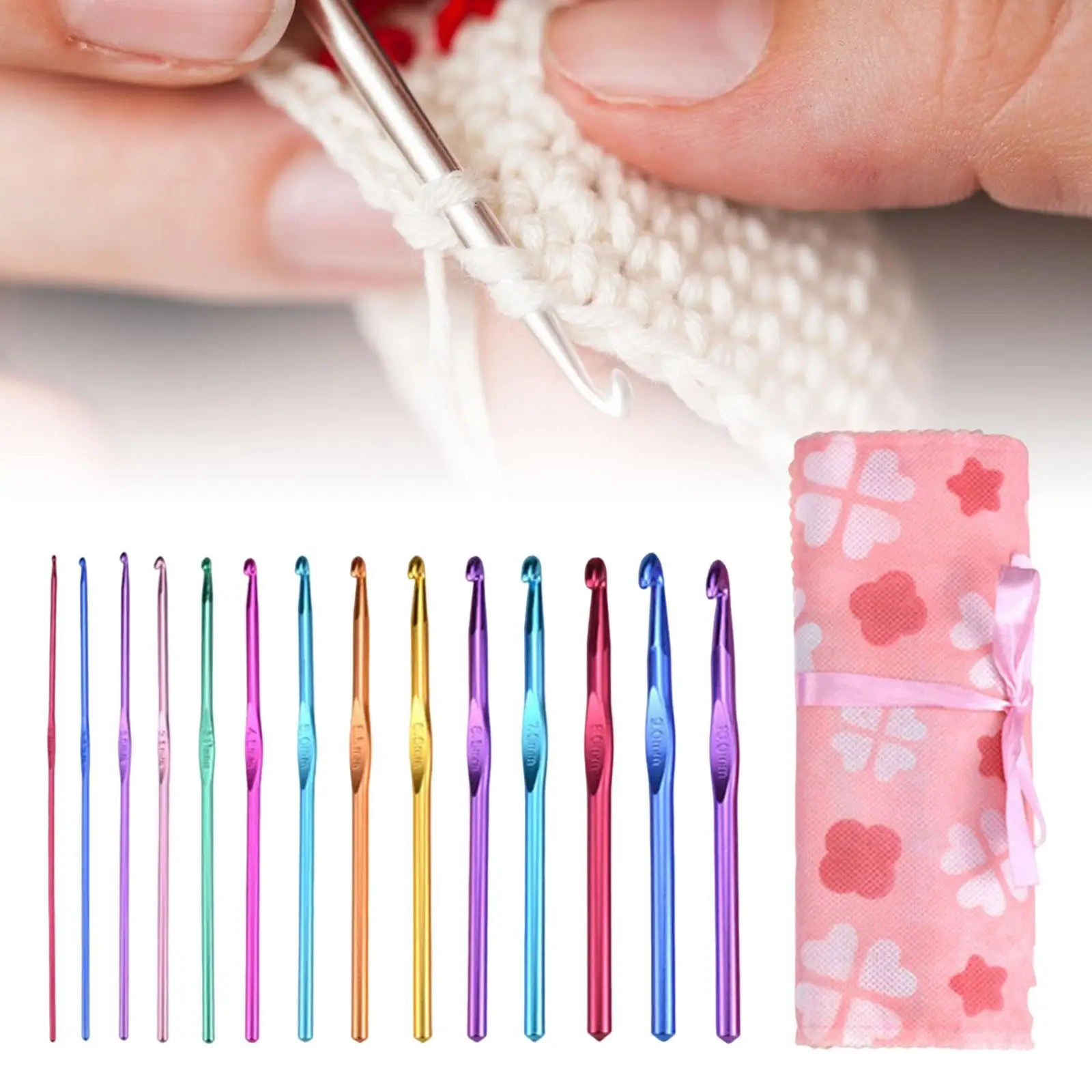 14x Crochet Hooks Set Sewing Project Soft Handles Knitting Tools Comfortable Aluminum Crochet Hooks for Adults Women