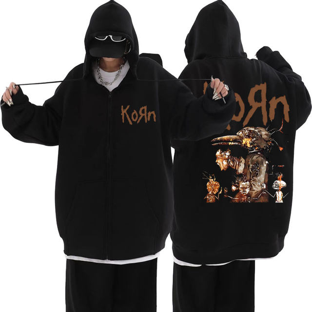 Vintage 90s Singer Rock Band Korn Graphic Zipper Hoodie