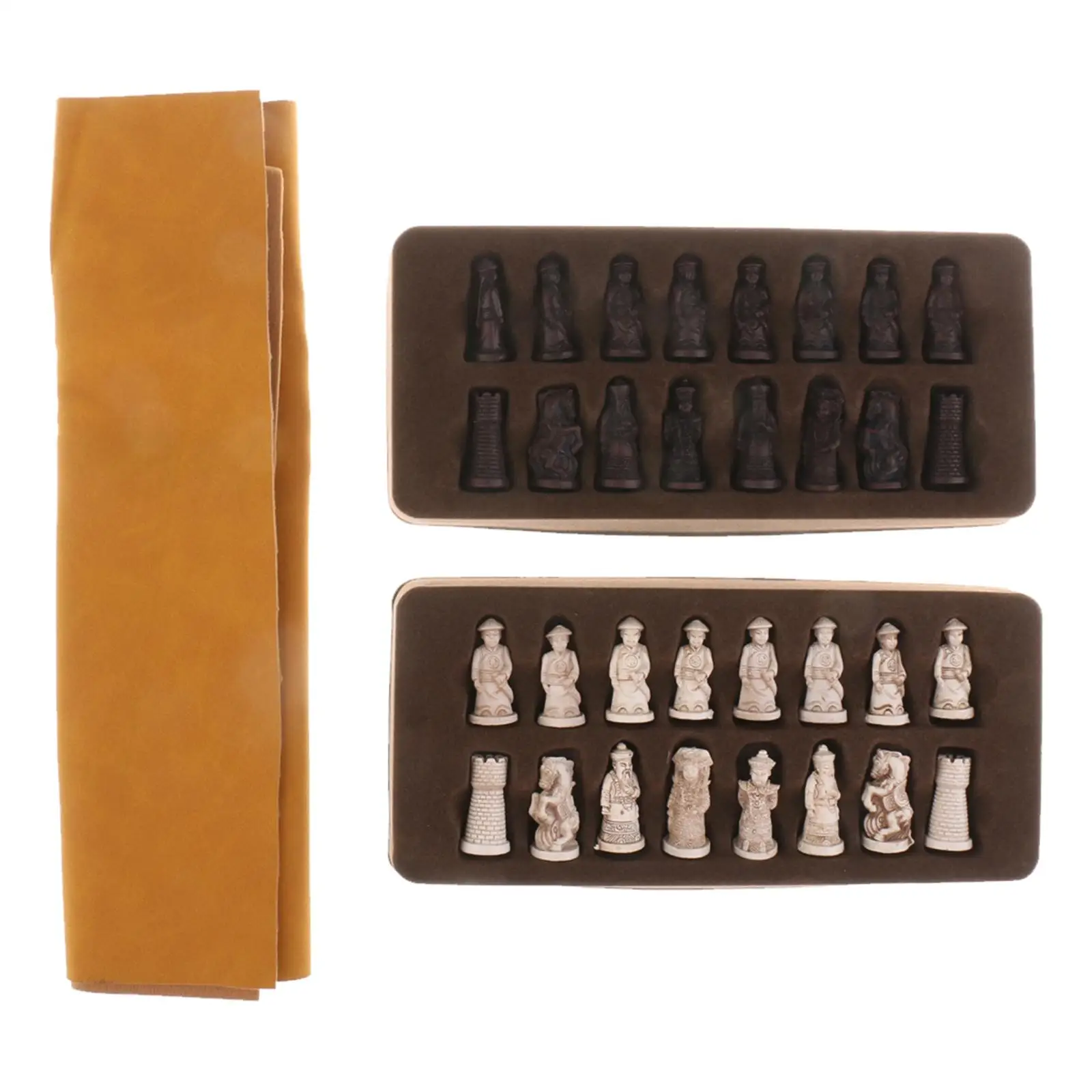 Antique Chinese Chess Pieces Set with Folding Chessboard for Adults Parent Child