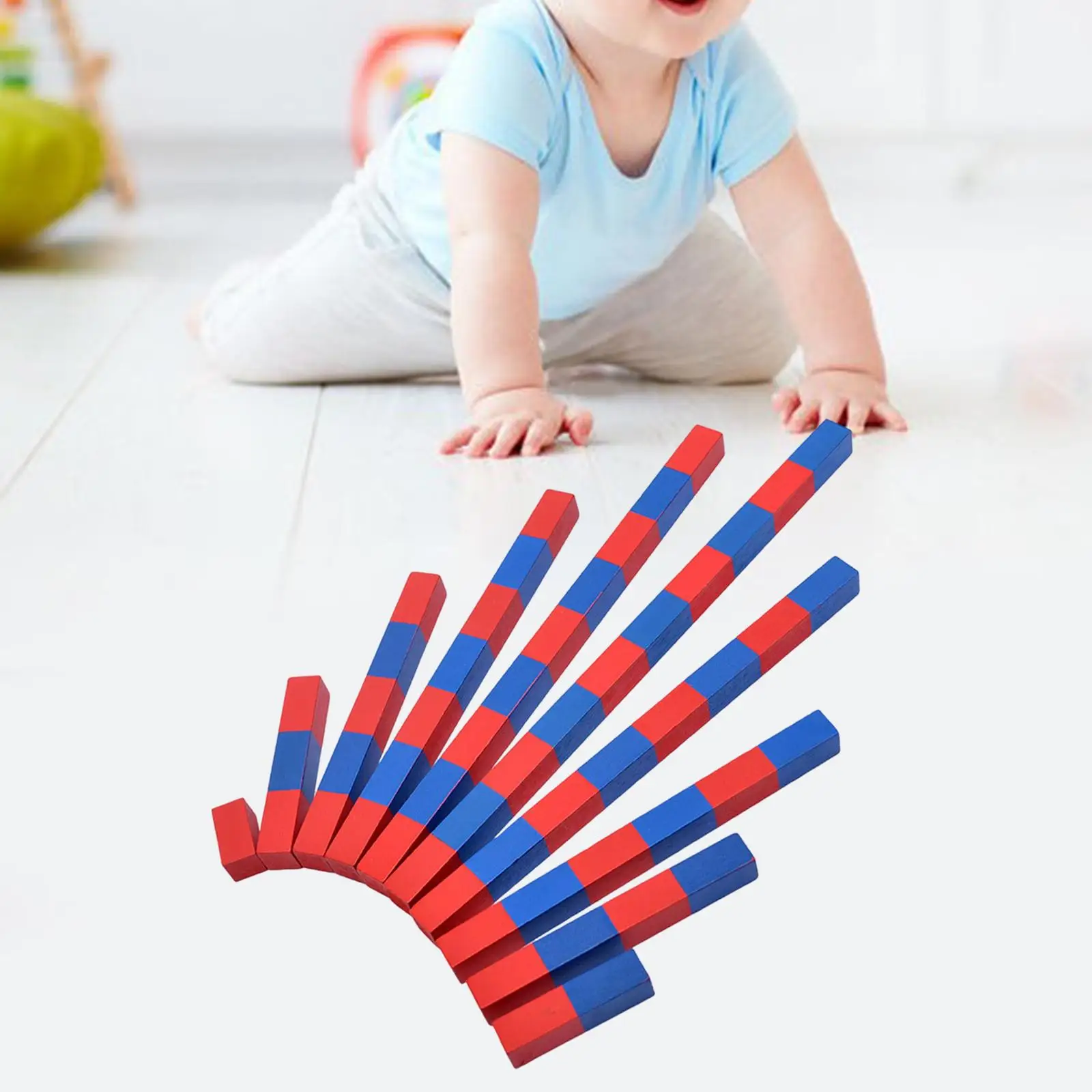 Wood Montessori Red Blue Number Rods Counting Sticks Practical Number Match Puzzle Cognition Mathematic Aid for Daycare Holiday