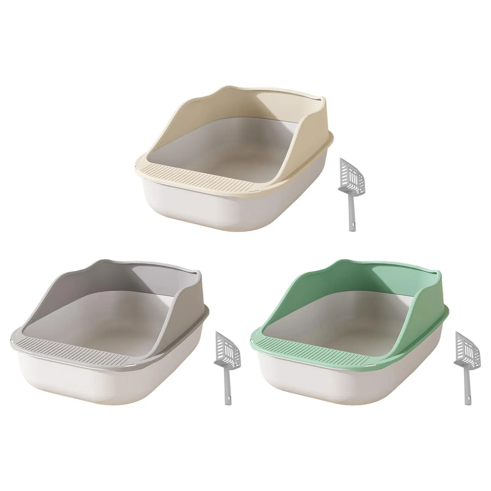 Cat Litter Box Kitty Bedpan with Scoop Semi Closed High Sided Kitty Litter Pan