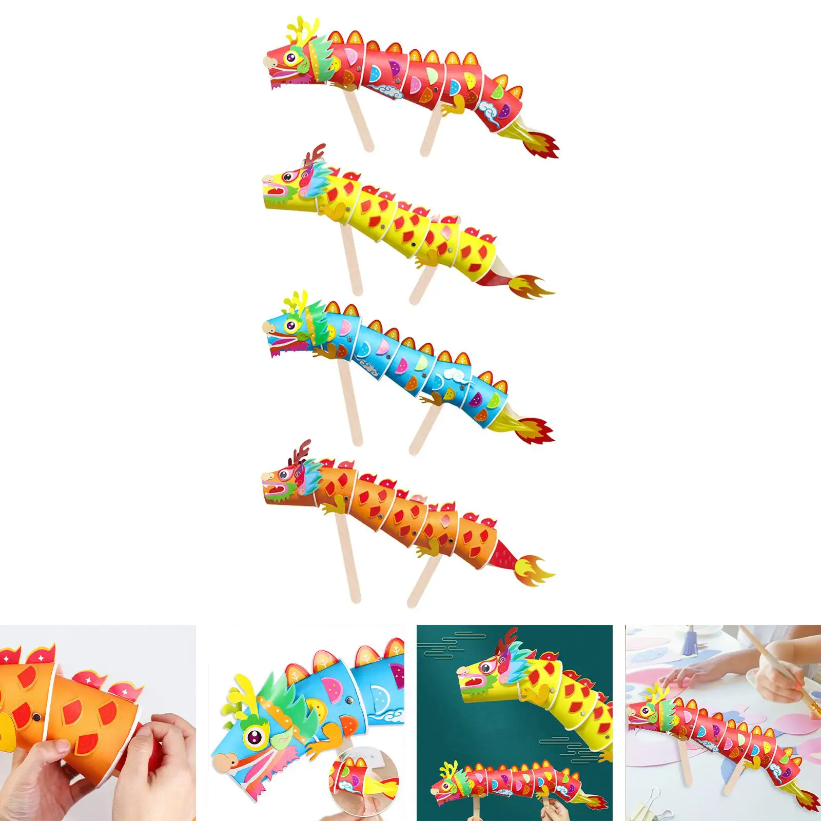 3D DIY Paper Cups Chinese Paper Dragon Decoration Handwork Festival for Game