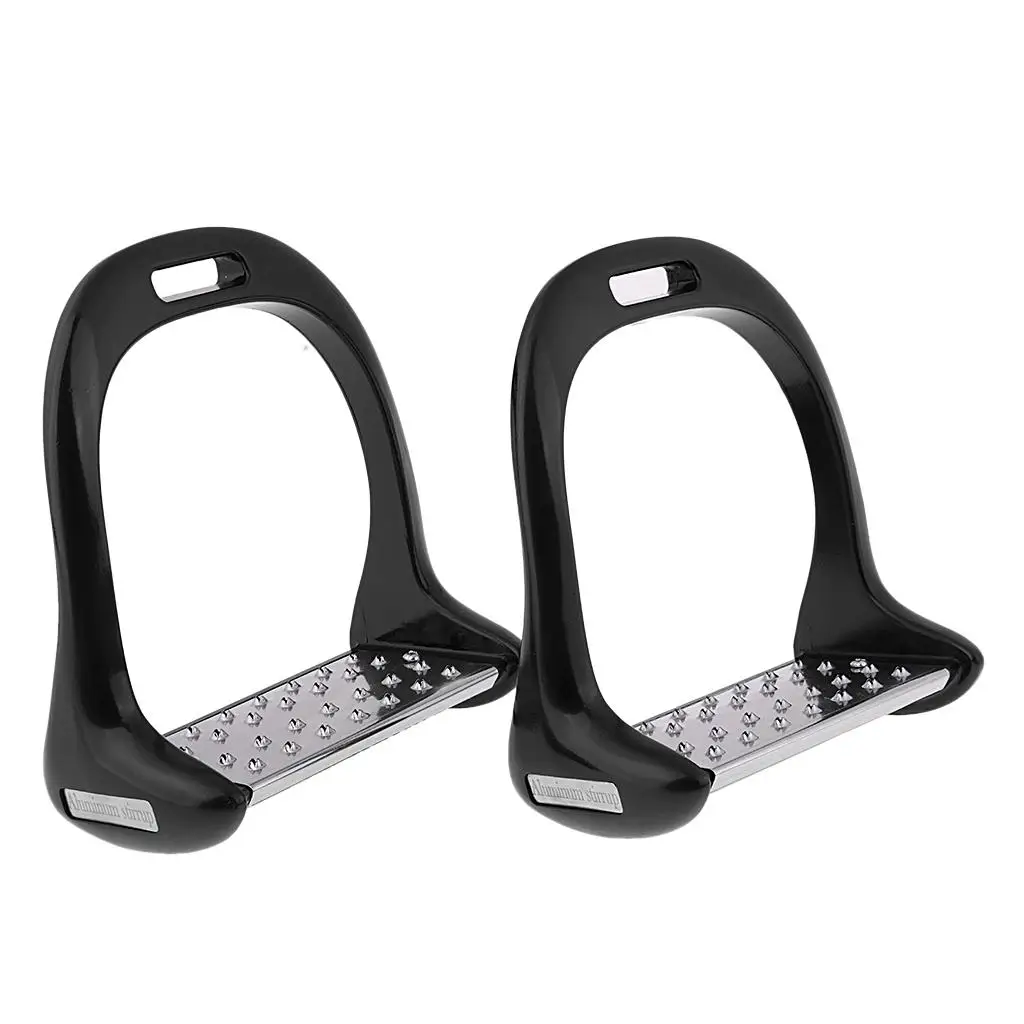1Pair Stainless Steel Treads Horse Saddle English Stirrups Western Horse Riding 7.08 x 5.9 inch Plastic Safety Stirrups