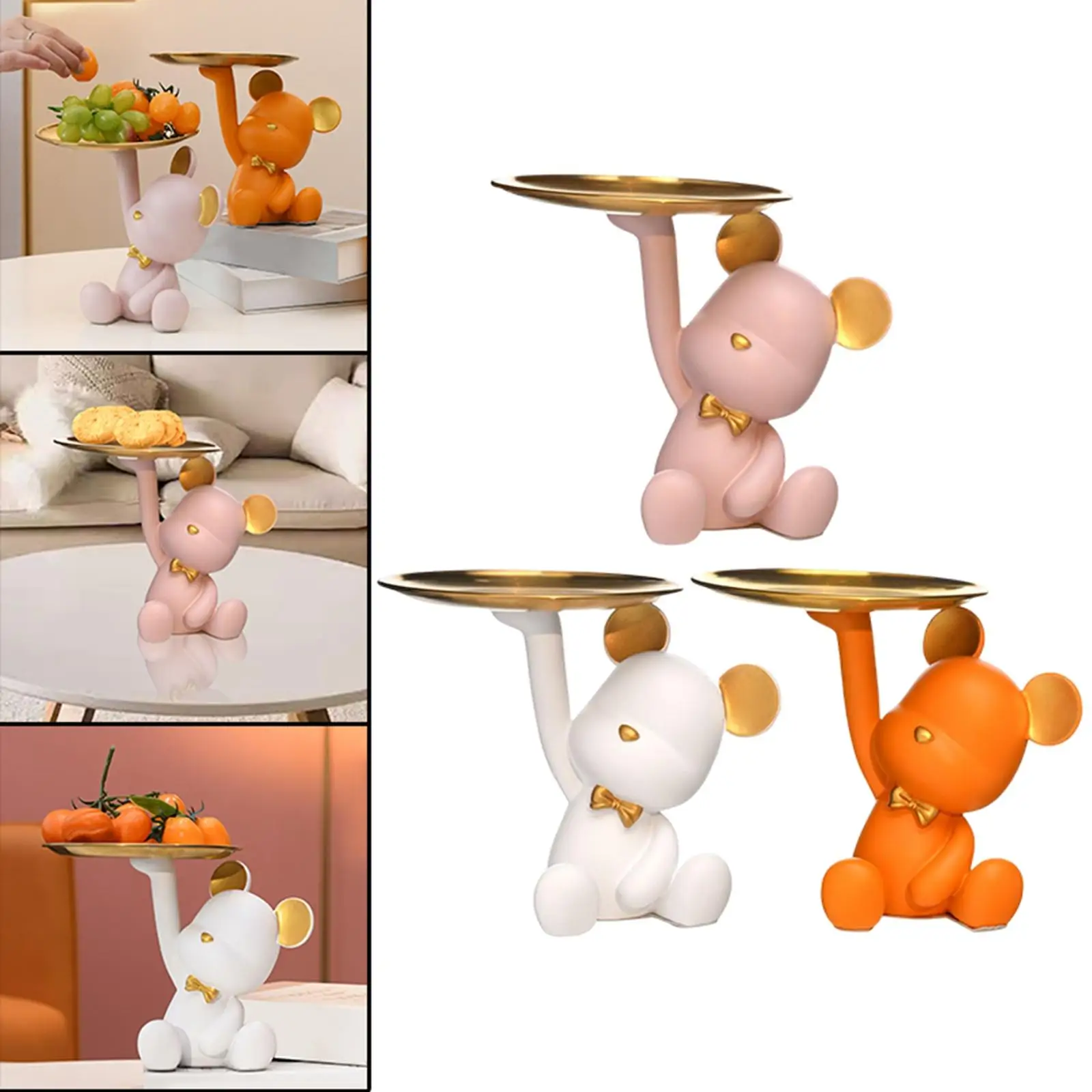 Resin Bear Figurine Sculpture Statue Home Table Decors Sundries Organizer Candy Dish Storage Tray Rack for Fruit Porch Wedding
