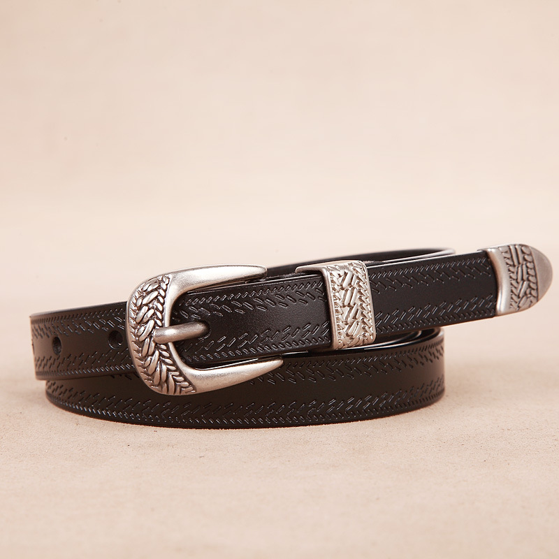 Neue Mode Frauen Dame Vintage Boho Metall Leder Doppel Schnalle Taille Gürtel Bund frauen Echt Leder Rindsleder Gürtel 1,8 cm – Detail 8