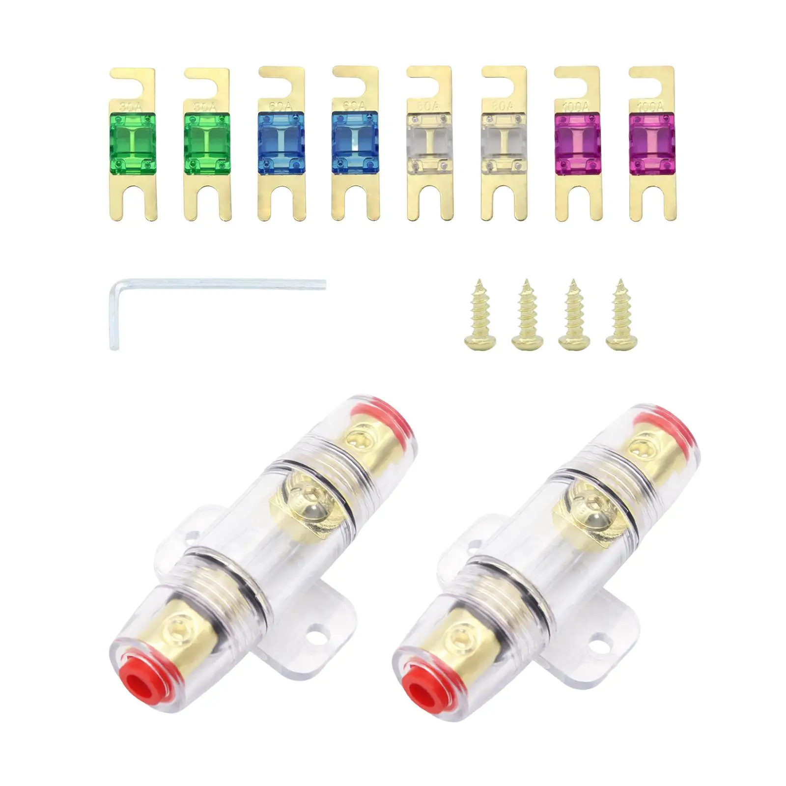 2 Pieces Mini Anl Fuse Holder Set Clear Cover with 30A 60A 80A 100A Fuses