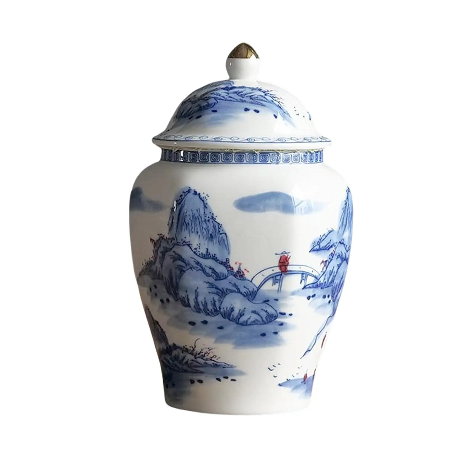 Ceramic Tea Jar with Lid Blue White Porcelain Gift for Desktop Home Decor