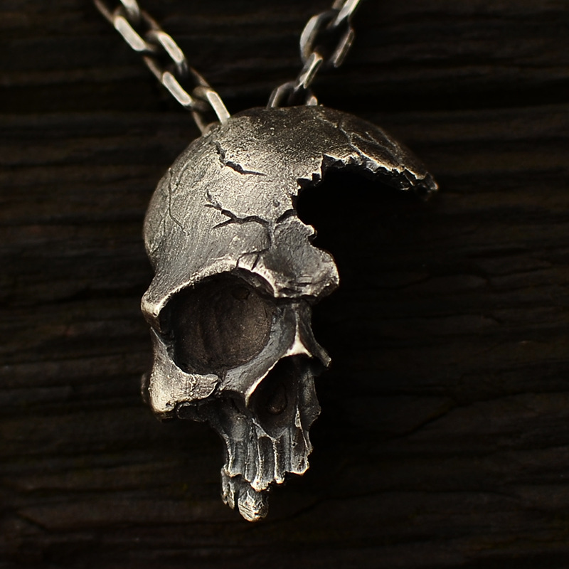 Vintage Half Face Skull Necklace