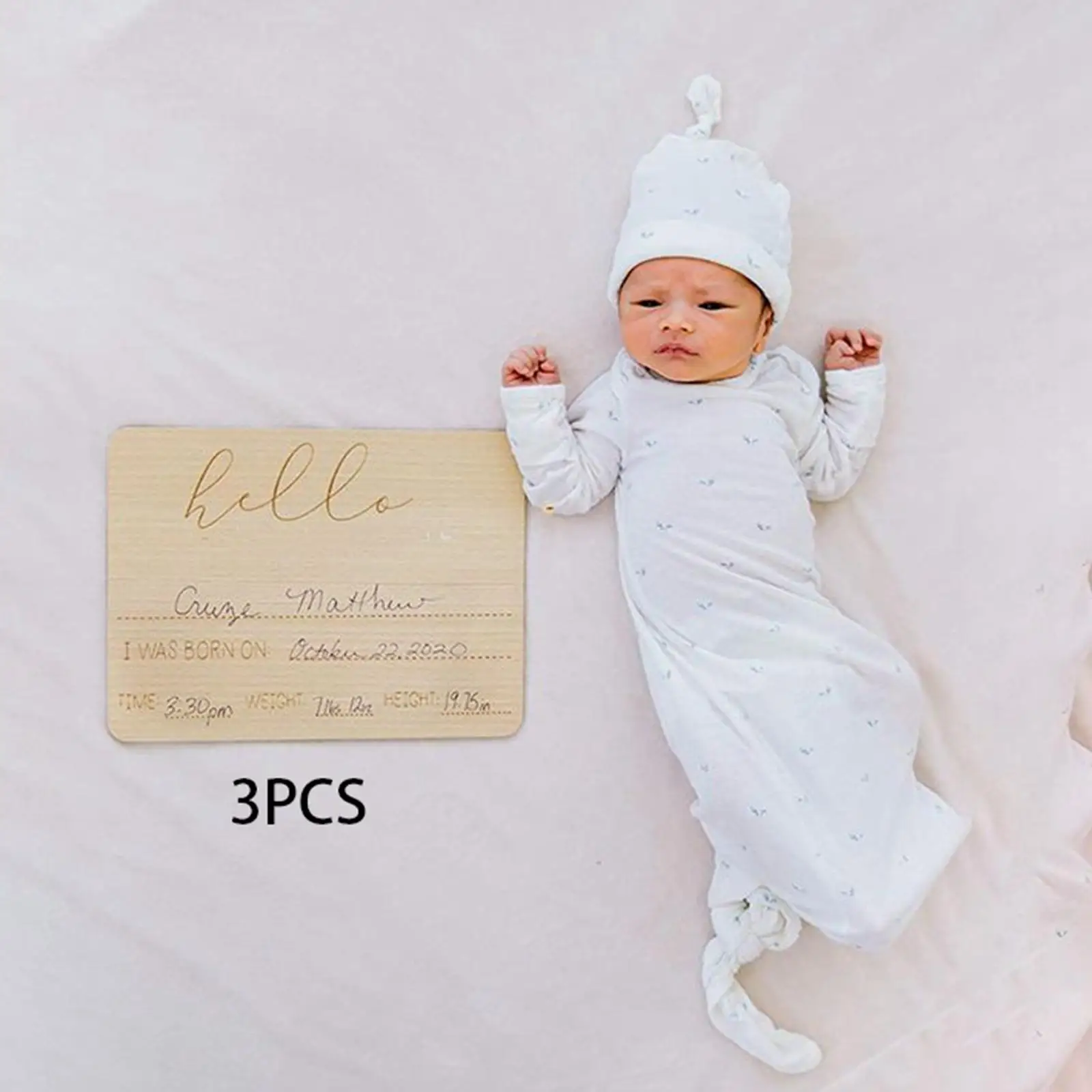 3Pieces , Photo Prop  Card Shower Gift,  Newborn Commemorative Baby Announcement Cards Infant Registry Plaques
