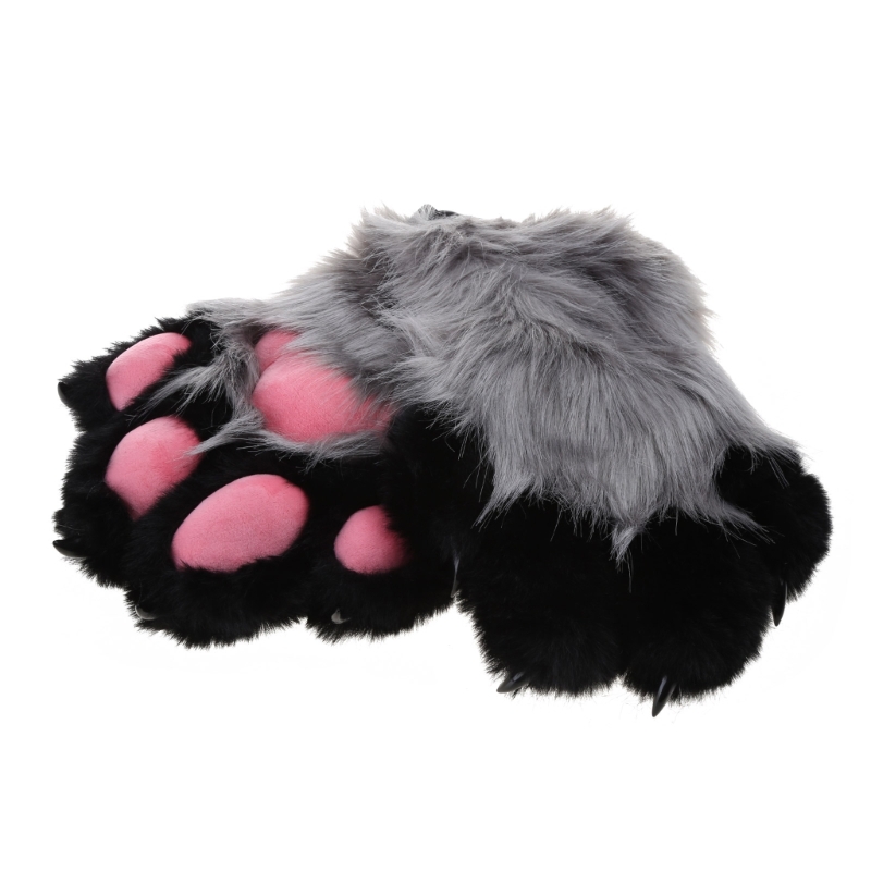 Wolf Dog Foxes Paw Claw Gloves Costume Accessories Cosplays Animal Furry Plush Full Finger Mittens Fursuit for Adults