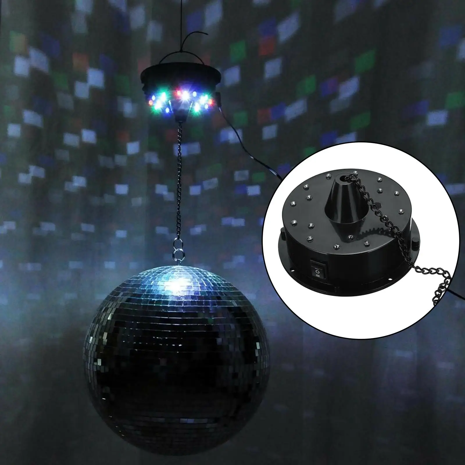 Sound Control 18 LED Lights,Glass Rotating Mirror Disco Ball Motor,Mirror Reflection Ball Hanging for Disco DJ Party Light