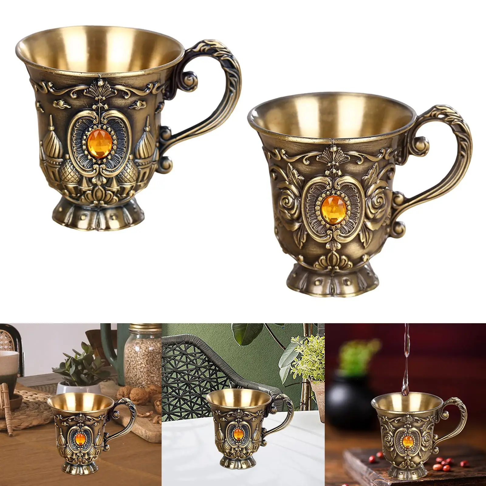 Vintage Drinking Cup Decoration Multipurpose Portable Gifts Collectible Zinc Alloy Teacups for Cafe KTV Side Table Home Families