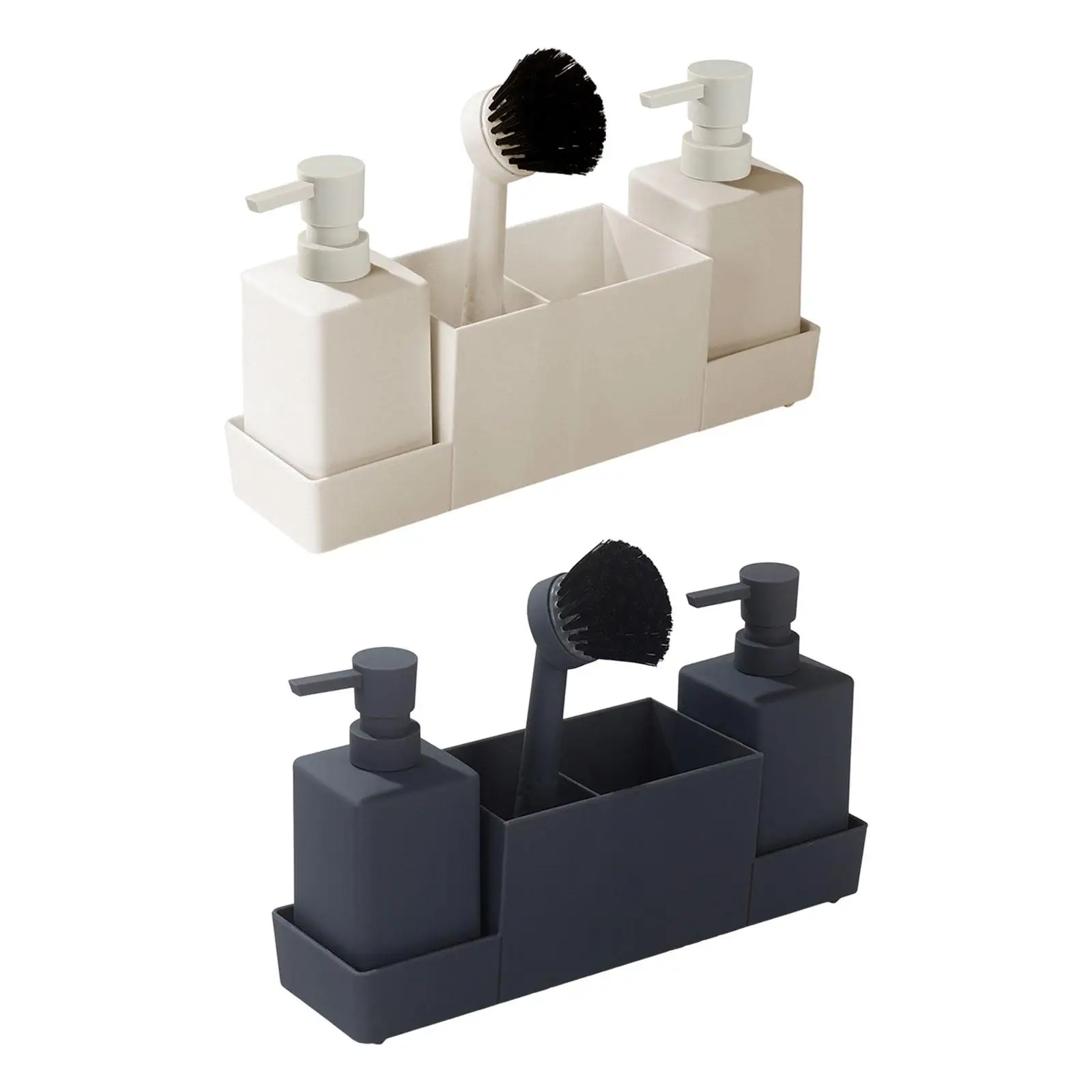 4x Liquid Hand Soap Dispenser Multifunctional Scrubbers Portable Non Slip Kitchen Soap Dispenser with Sponge Holder for Bathroom