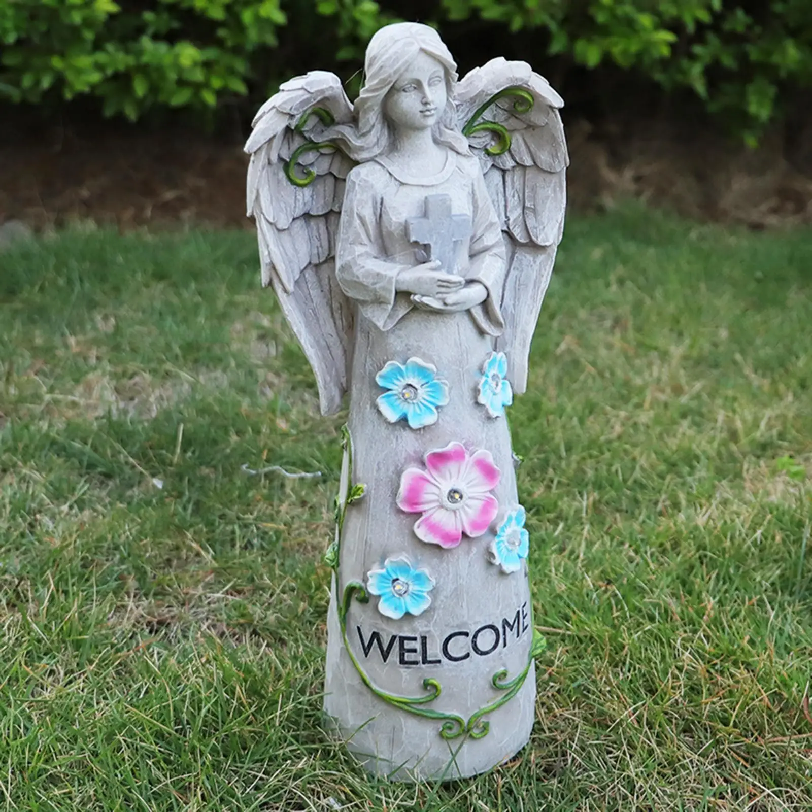 LED Angel Figurine Solar Lamp Sculpture Decor Craft Ornament Praying Welcome Light for Outdoor Garden Living Room Bedroom Patio