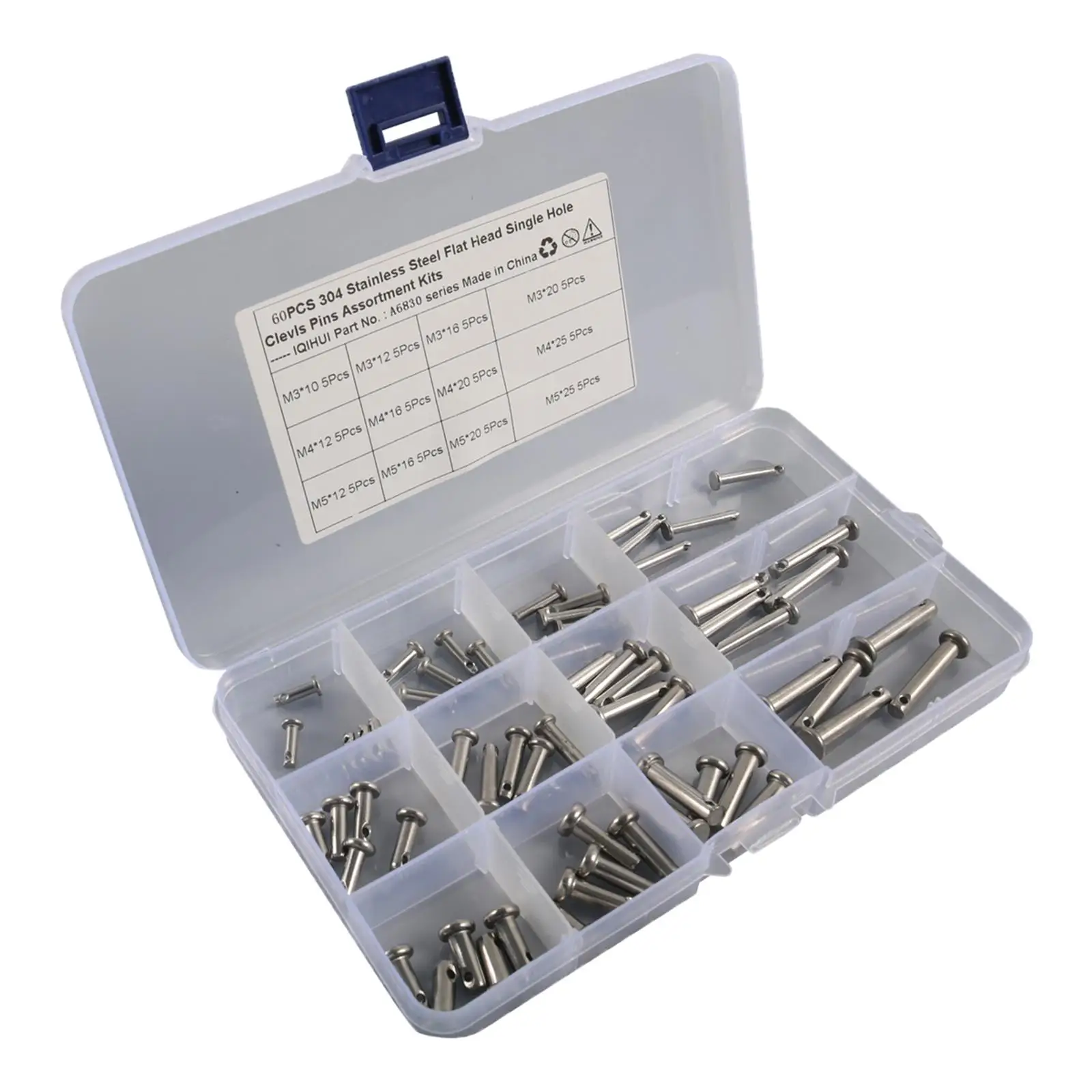 60 Pieces Clevis Pins Assortment Kit, 12 Type 4 M5 304 Stainless Steel with Plastic Box Location for Home DIY Project Machine