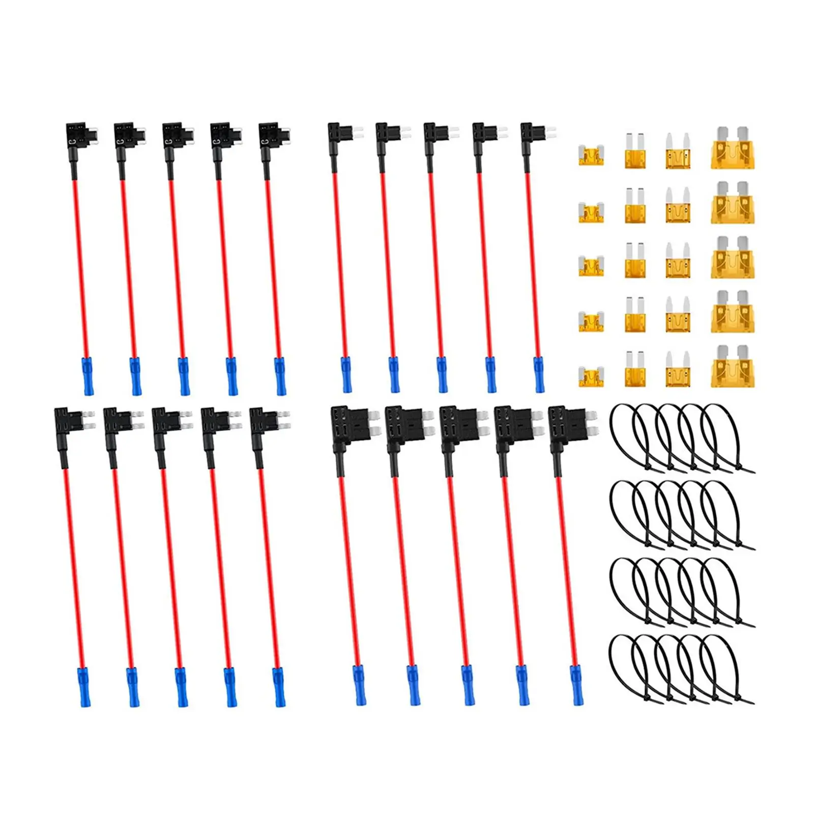 20x Car Add A Circuit Fuse Tap Adapter Set Professional Easy Installation Heat Resistant with Cable Tie Mini for Hardwiring