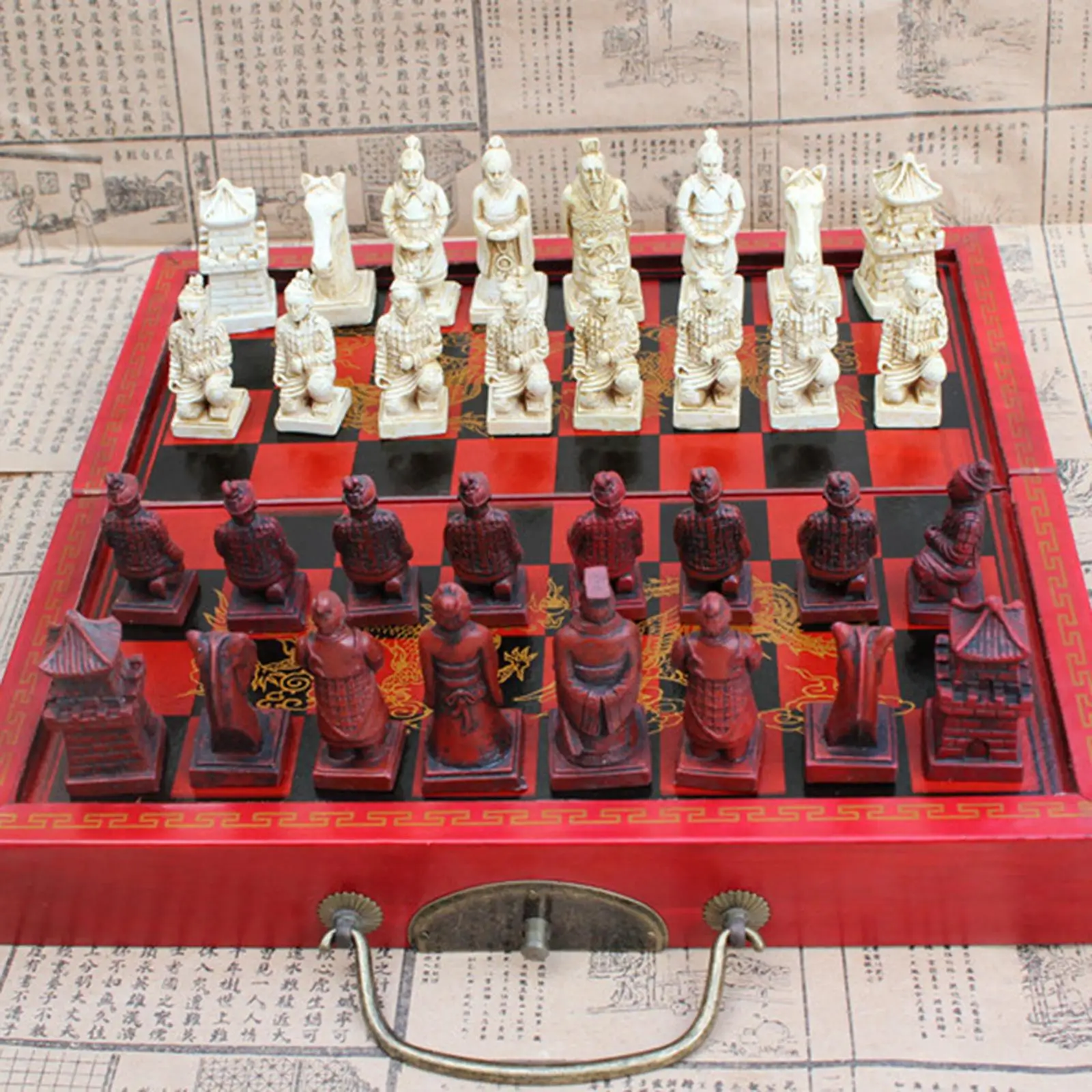Set Storage Drawer 32 Resin Chessman Portable Board Game