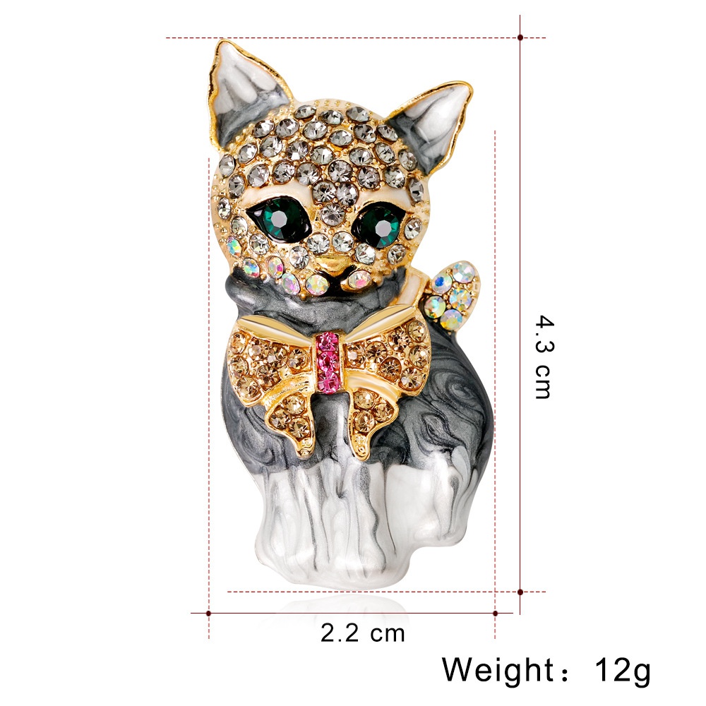 Nette Luxus Emaille Katze Broschen für Frauen Mode Strass Elegante Kitty Brosche Pin Kristall Tier Pins Schmuck Zubehör – Detail 3