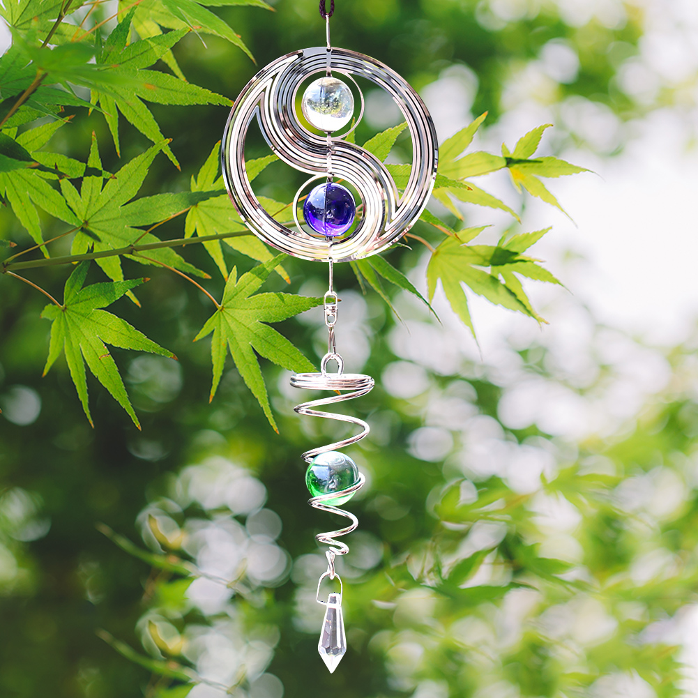 Edelstahl 3D drehbare Windspiele Tai Chi Form mit Kristall Outdoor Garten Anhänger Schlafzimmer Dekoration Home Suncatcher – Detail 2