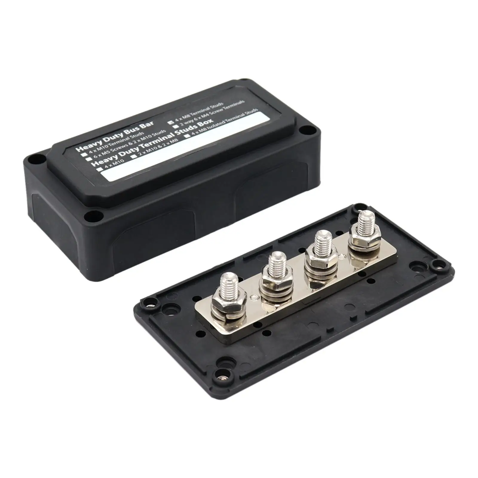 Power Distribution Box Accessories Durable 4x M10 3/8`` Terminal Studs Direct Replaces 4 Way Busbar Box for Car Boat Truck