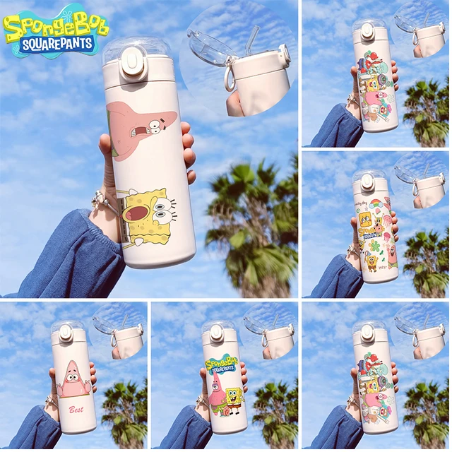 SpongeBob Water Bottle Transparent Sports Cartoon with Straw Plastic Kids  Outdoor Students Travel Car School Office Cup 400ml - AliExpress