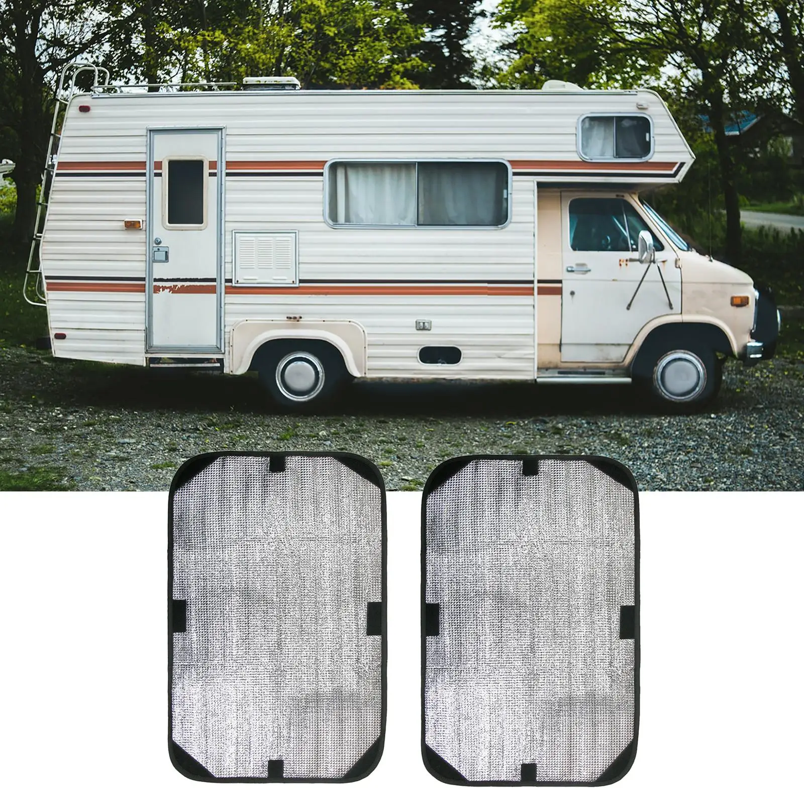 2Pcs RV Door Window Shade Cover 15.94x24.41inch Sun Blockout Cover Sun Shade Fits for Regulates Temperature Motorhome Travel