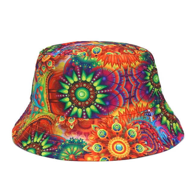 Summer Sun Protection Bucket Hat for Men Women Panama Cap Print