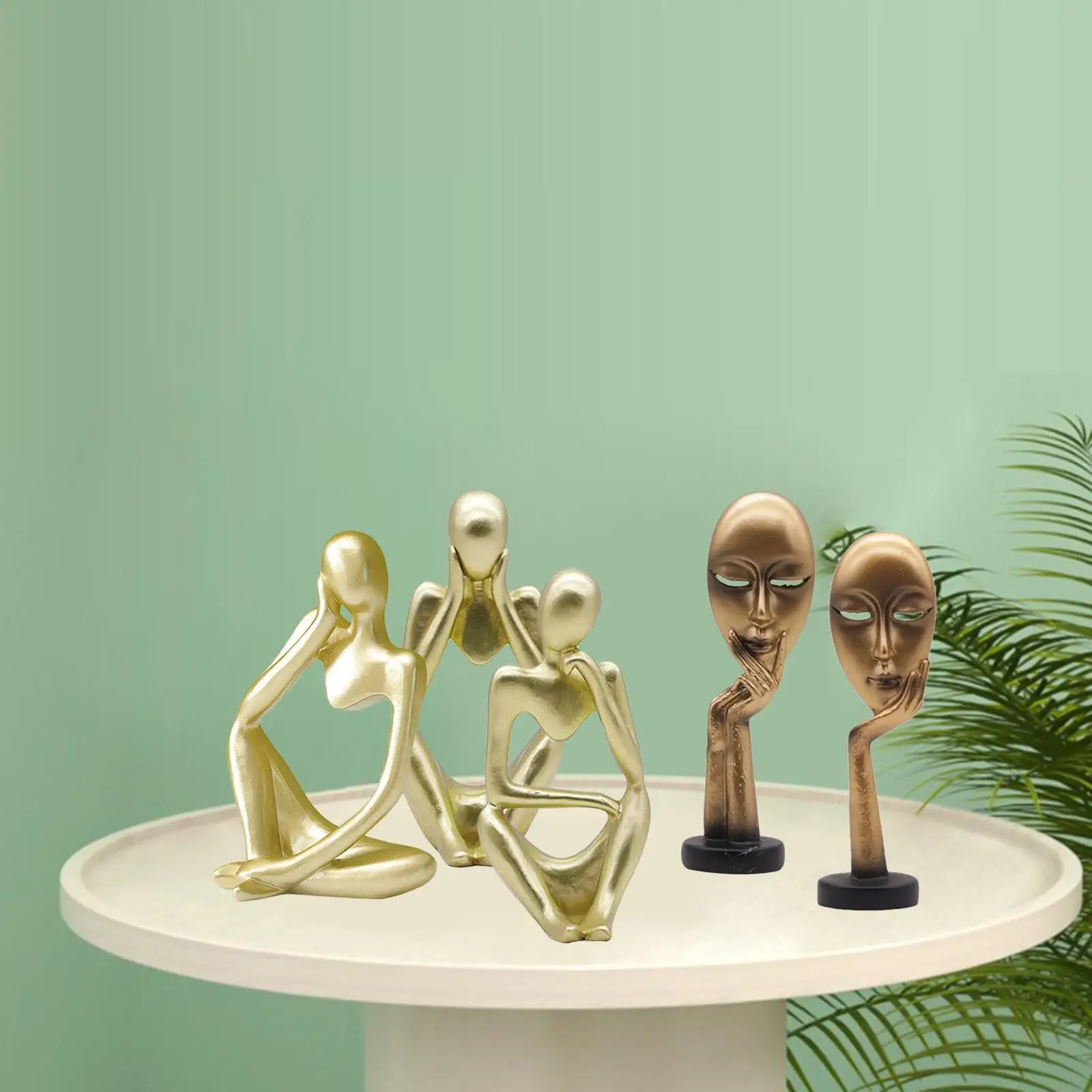 5Pcs  Thinker Statue Abstract Art Sculpture, Collectible Figurines, for  Bookshelf Desktop Decoration Gold