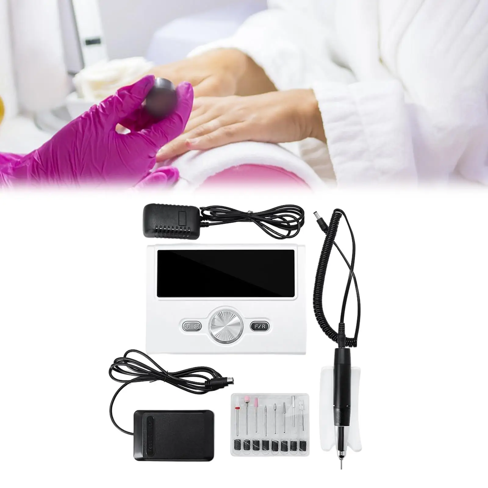 Machine, Portable Adjustable Speed, with LED Display, Polishing , Electric Nail File Machine, for Acrylic Nails Salon Home