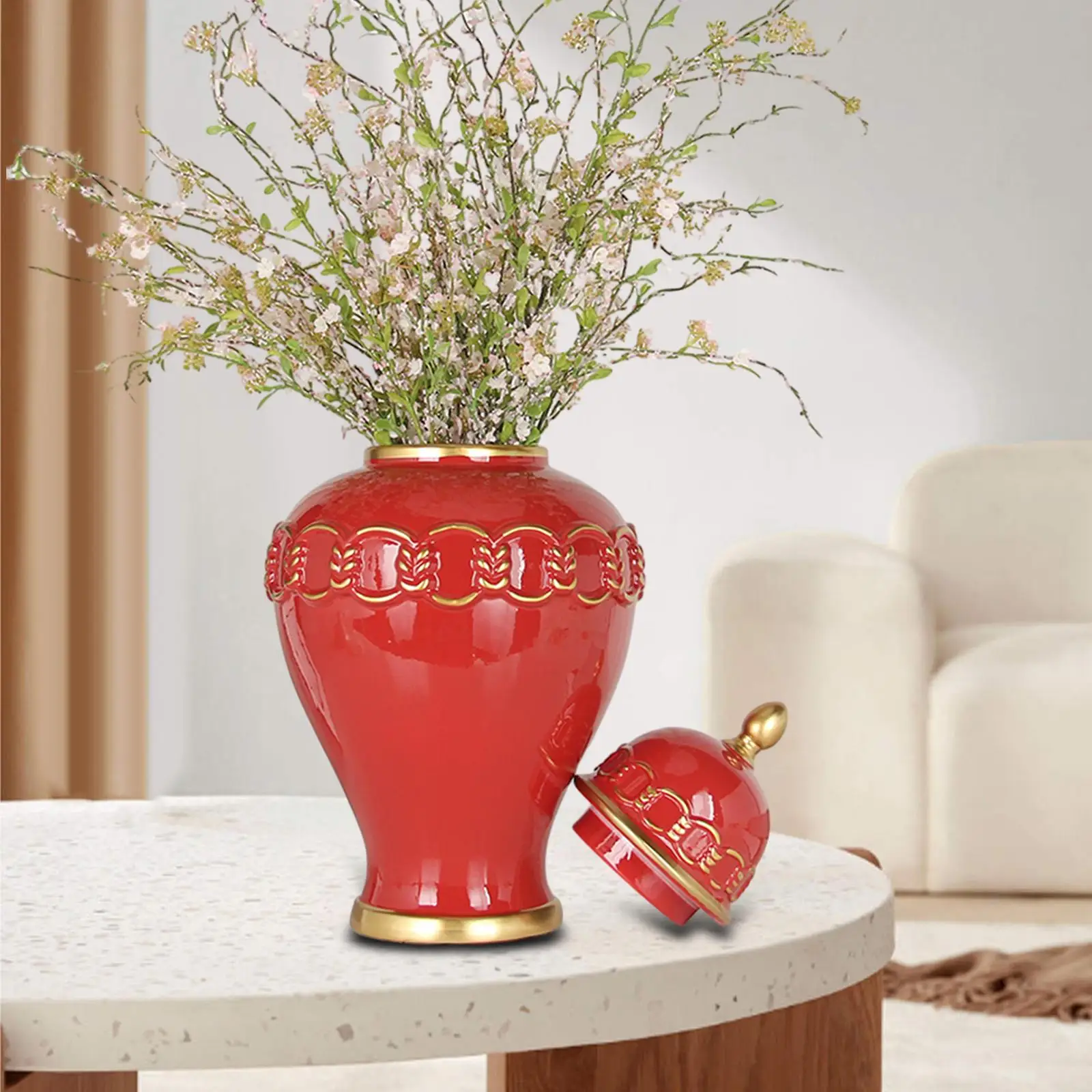 Porcelain Ginger Jar Collection with Lid Display Handicraft Ceramic Vase Temple Jar for Bedroom Weddings Shelf Office Home Decor